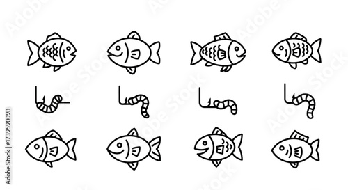 Set of charming hand-drawn cartoon fish and worms elements for playful designs and nature themes vector