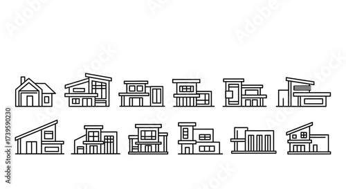Set of hand drawn architectural building sketches modern houses facades architectural design elements vector