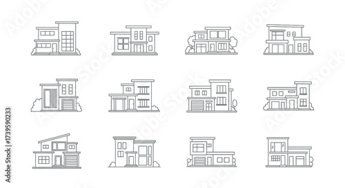 Modern architectural house designs blueprints set residential building sketches elevations exterior vector