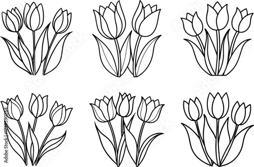 tulips outline vector illustration line art