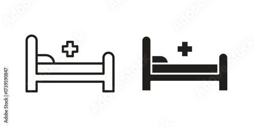 Hospital bed icon flat black and white logo