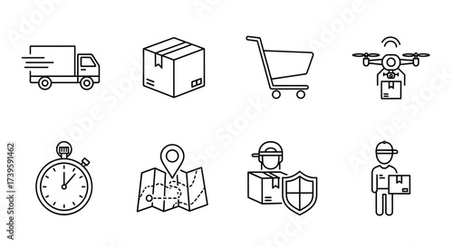 Delivery and logistics icons set express shipping package tracking and courier services vector