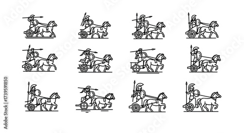 Ancient roman chariot race scenes collection detailed line art representations vector