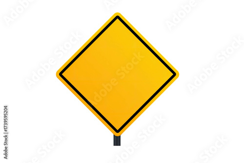 A bright yellow diamond-shaped warning sign with a black border against a black background