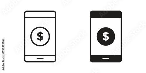 Mobile banking icon flat black and white logo