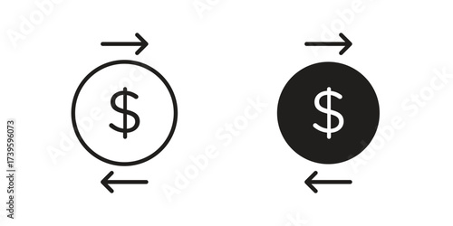 Money transfer icon flat black and white logo