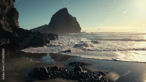 A windy day at a remote beach in New Zealand