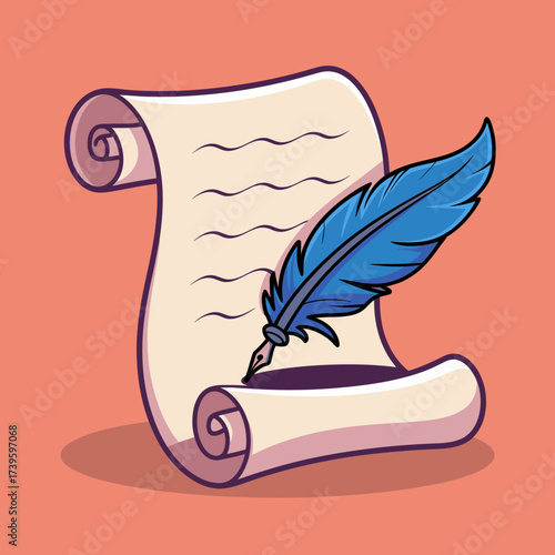 The quill and scroll image exemplifies a classic writing tool and manuscript, representing creativity, communication, literature, and the beauty of written expression through a vintage look.