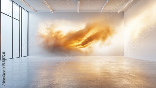 Abstract Glowing Cloud in Modern White Room abstract glowing cloud modern room white art design dust