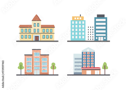 set of building icons, such as city, apartment, condominium, town .vector icon
