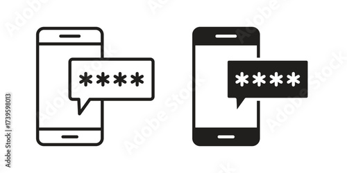 Otp sms password icon flat black and white logo