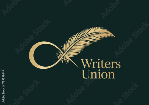 A sophisticated logo design featuring an elegant golden feather, representing creativity, freedom, and literary expression for artists and writers' organizations.