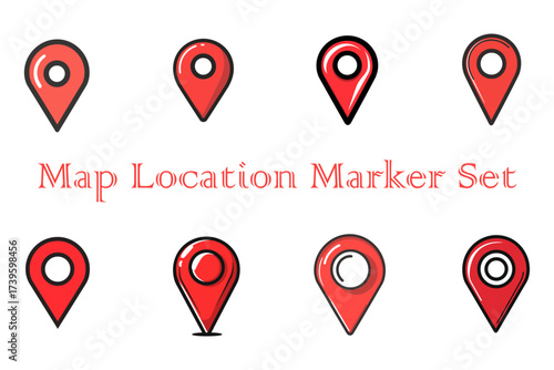 Map location marker set collection of red map pointer icons with different internal designs