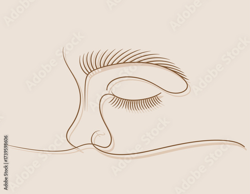 A minimalist line drawing of a woman's profile, capturing beautiful features and expressions, perfect for art displays, beauty brands, or relaxing environments.