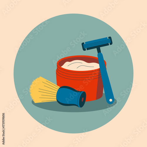 An artistic representation of classic shaving kit tools, showcasing a vintage feel with a modern aesthetic, suitable for advertisements of grooming products in a stylish manner.