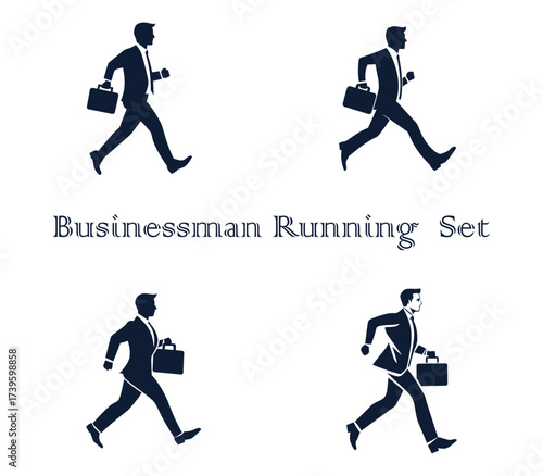 Set of four businessman running silhouettes, representing business, speed, and success