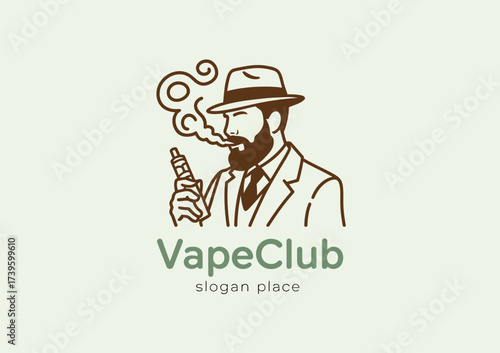 This logo features a stylish gentleman with vapor, representing a sophisticated vape culture, beautifully tying vintage aesthetics with modern vaping trends in a creative manner.