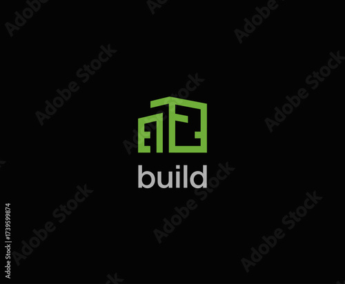 A contemporary logo design showcasing abstract building shapes, representing construction and innovation, ideal for architecture, real estate, or construction companies.
