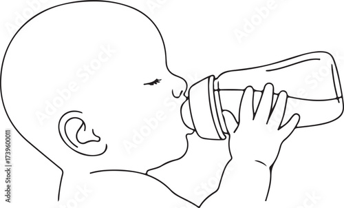 Baby drinking from bottle on white background