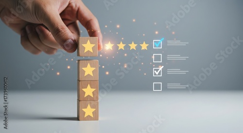 Customer satisfaction rating using star blocks and checklist