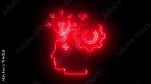 Wallpaper Mural Red Neon Human Head Silhouette With Lightbulb Gear And Plus Symbol Glowing On Black Background Concept Of Innovation Ideas Brainstorming Technology And Health Torontodigital.ca