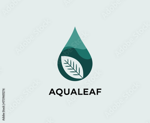 This image presents a sleek droplet design incorporating a leaf, perfectly symbolizing eco-friendliness and sustainability. Ideal for brands associated with nature and water.