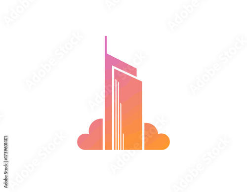 This logo features a sleek skyscraper in a vibrant gradient, symbolizing growth, innovation, and modern architecture in a creative and eye-catching way.