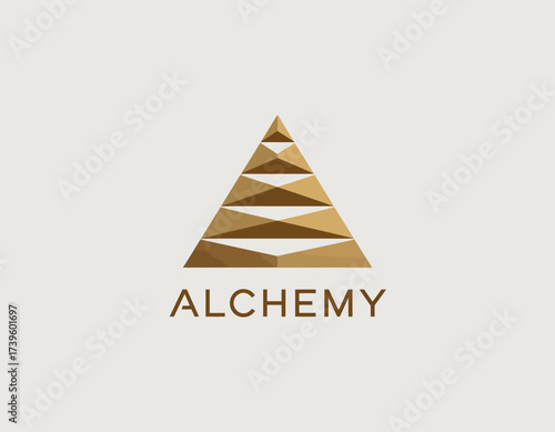 This elegant golden triangle logo symbolizes alchemical processes and transformation, ideal for brands focusing on wisdom, change, or mystical themes in their identity.