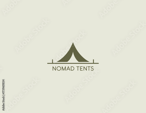 An elegant logo featuring a tent silhouette signifies adventure and exploration, perfectly representing the Nomad Tents brand for outdoor enthusiasts and campers.