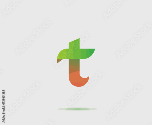 A unique logo design showcasing the stylized letter 't' in a gradient of green and orange, conveying innovation and modern branding aesthetics.