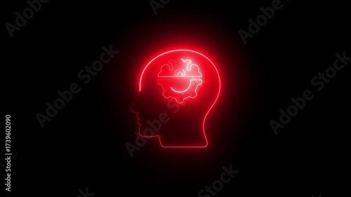 Wallpaper Mural Red Neon Human Head Silhouette With Cogwheel Brain Animation Concept Of Thinking Innovation Technology Ideas And Artificial Intelligence On Black Background Torontodigital.ca