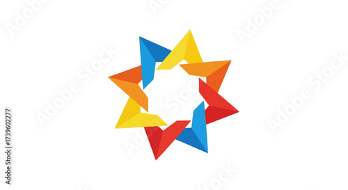 Colorful abstract geometric star design featuring vibrant triangles and dynamic symmetry with