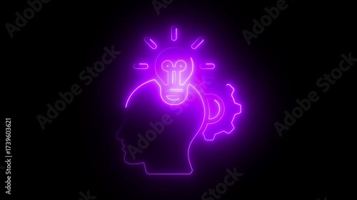 Wallpaper Mural Neon purple human head silhouette with glowing lightbulb and gear inside representing innovation and mechanical thinking on black background abstract concept Torontodigital.ca