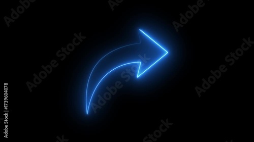 Glowing blue neon arrow pointing right on black background abstract digital motion graphic futuristic direction symbol