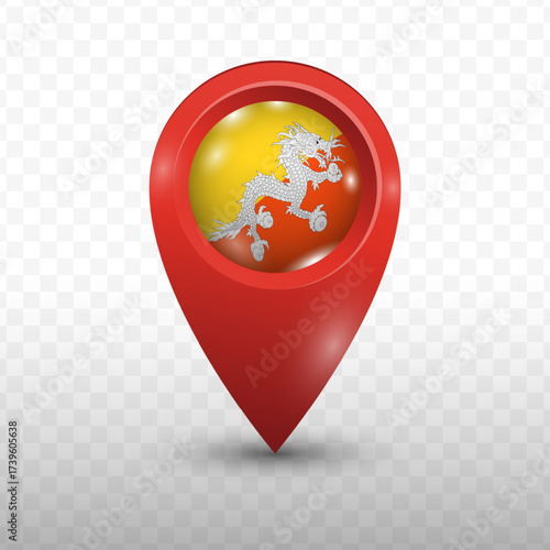 Location Flag of Bhutan with red color and transparent background, Vector Illustration.