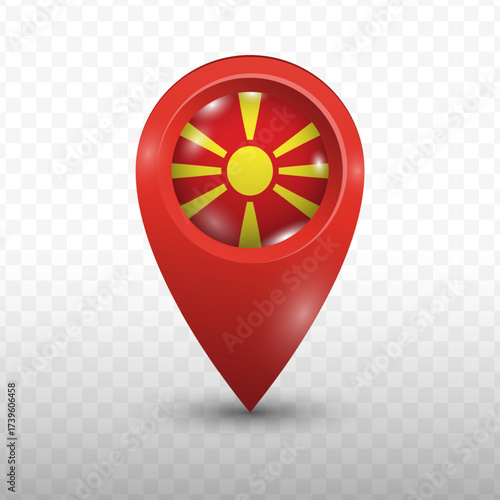 Location Flag of North Macedonia with red color and transparent background, Vector Illustration.
