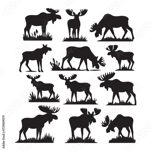 Set of animal and Moose silhouettes vector illustration collection.
