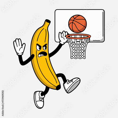 banana basketball cartoon character with angry face
