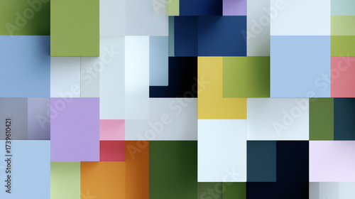 A digital wallpaper of geometric shapes forming abstract art, creating a visually captivating colorful mosaic surface.