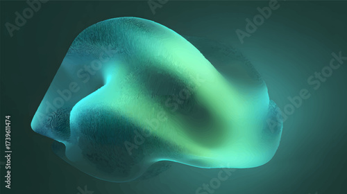 A smooth, abstract shape with flowing curves and gradients in shades of green and blue, creating a modern and dynamic appearance