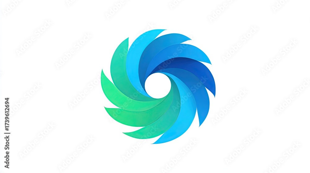 Obraz premium Blue Green Swirl Vortex Logo, Abstract Windmill Shape Vector, Geometric Symbol for Nature Energy Flow