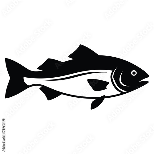 Black and white silhouette of a fish with white eye and fins animal aquatic