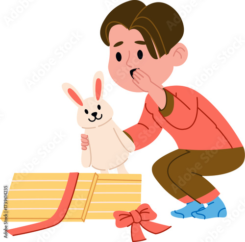 Surprised Child with Toy Rabbit