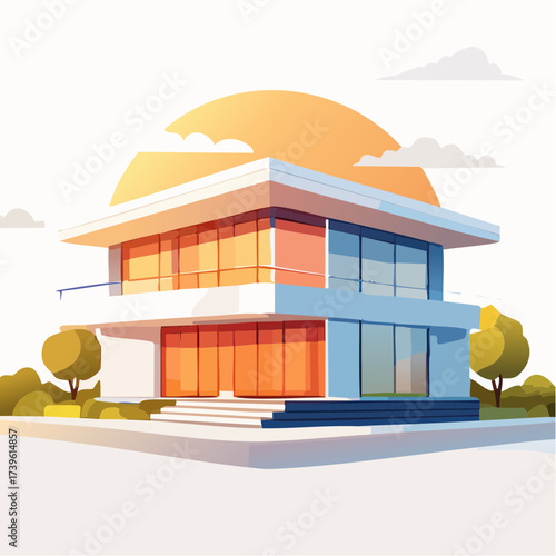 Modern house vector sunny day minimalist style