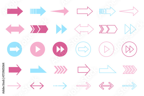 シンプルでポップな矢印ベクトルデザイン　パステルカラー