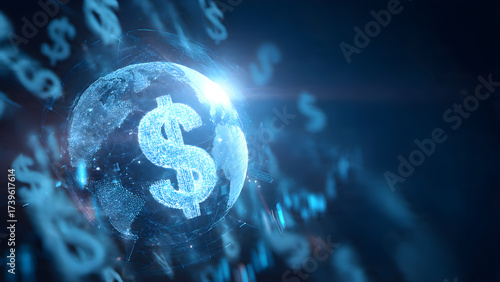Global Currency on technology background, Money transfer, Stock market concept. Money transfer. Global Currency. Stock Exchange, Financial Background