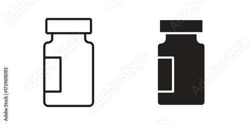 Vaccine vial icon flat black and white logo