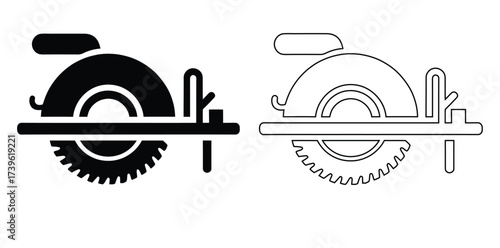 Circular saw icon set for woodworking and construction