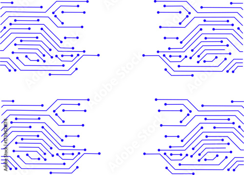 Abstract blue circuit board pattern on white background. Futuristic digital technology design with electronic lines, connections, and network concept illustration.
