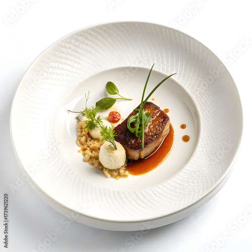 minimal white ceramic plate with luxury fine dinin